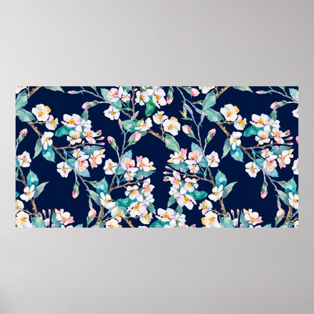 Affiche Motif du printemps. Branches florales. Aquarelle.  (Devant)