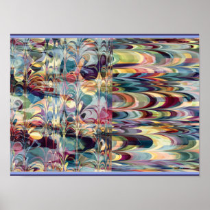 Affiche Motif Ebru fractal coloré