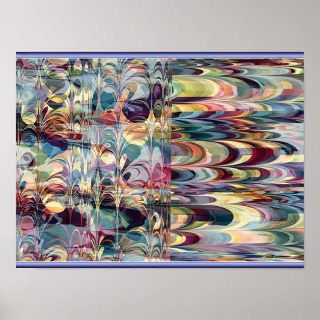 Affiche Motif Ebru Fractal Coloré (Devant)