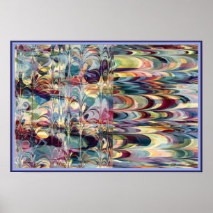 Affiche Motif Ebru fractal coloré