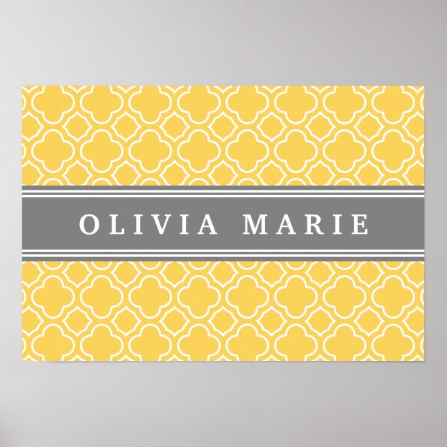 Affiche Motif élégant à Quatrefoil Jaune avec nom (Devant)