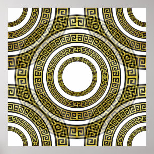 Affiche Motif élégant de clé grecque en or, motif luxueux