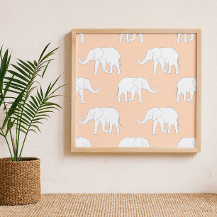 Affiche Motif élégant d'éléphant blanc sur pastel doux