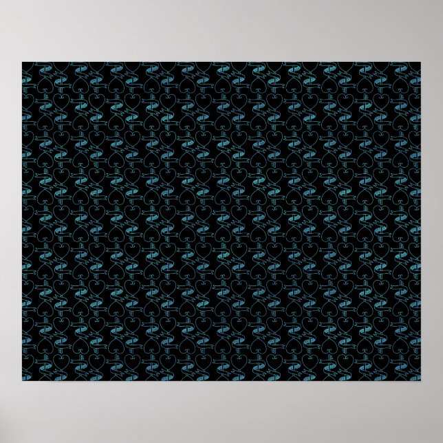 Affiche Motif élégant moderne de cœurs et de clés bleus | (Devant)