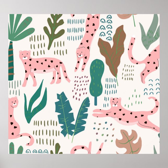 Affiche Motif, empreinte de léopard, vintage. (Devant)