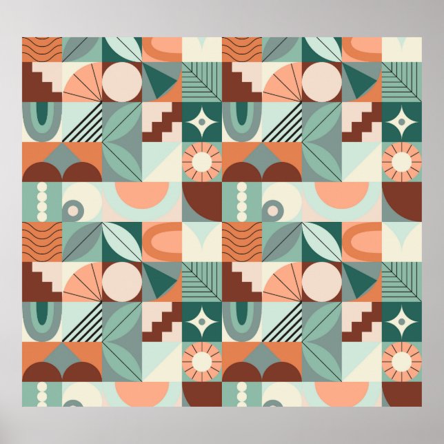 Affiche Motif en mosaïque abstrait et géométrique. (Devant)