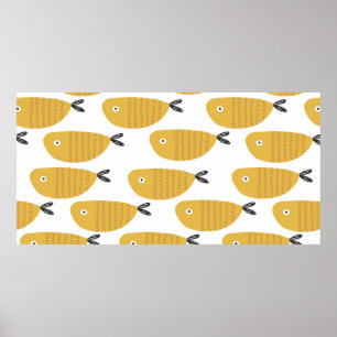 Affiche Motif enfantin sans couture avec des poissons drôl