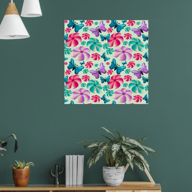 Affiche Motif esthétique papillon et fleur  (Salon 1)
