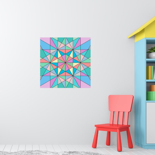 Affiche Motif étoile triangle mosaïque pastel coloré (Pépinière 1)