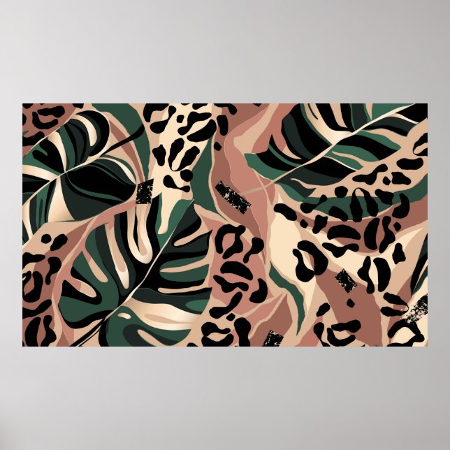 Affiche Motif exotique moderne avec peau de léopard. Créat (Devant)