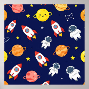 Affiche Motif Explorateur Spatial Mignon pour Enfants