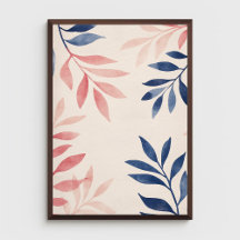 Motif Feuille bleu et rose sur Pastel Pink