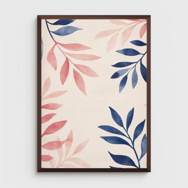 Affiche Motif Feuille bleu et rose sur Pastel Pink (Créateur téléchargé)