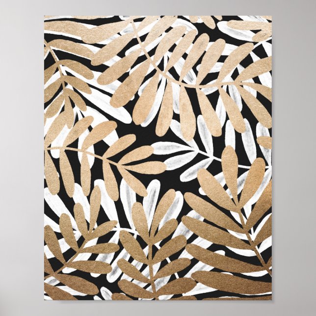 Affiche Motif Feuille d'aquarelle blanche en or peint (Devant)