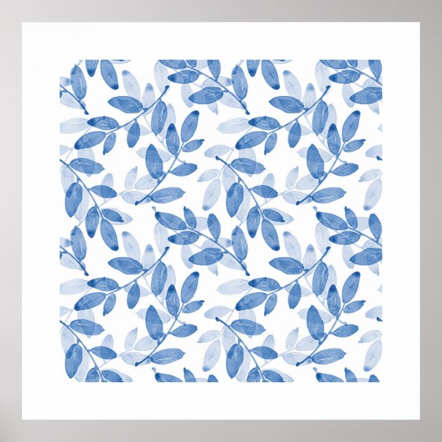 Affiche Motif Feuille d'aquarelle bleu (Devant)