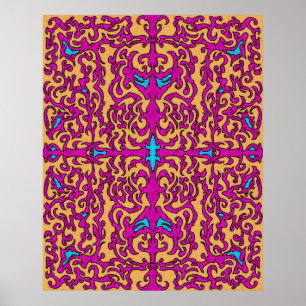 Affiche Motif flamboyant néon rose pink baroque