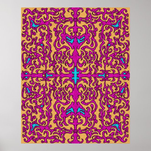 Affiche Motif flamboyant néon rose pink baroque (Devant)