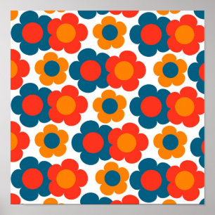 Affiche Motif fleur hippie bleu orange preppy