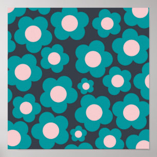 Affiche Motif fleur hippie bleu rose prépa