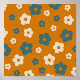 Affiche Motif fleur hippie marron bleu preppy