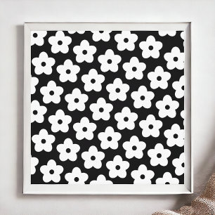 Affiche Motif Fleur Noir et Blanc Y2K