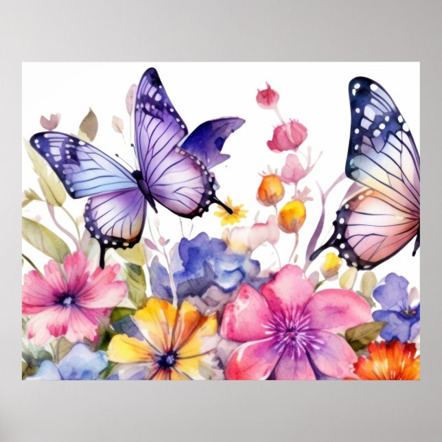 Affiche Motif fleur papillon (Devant)