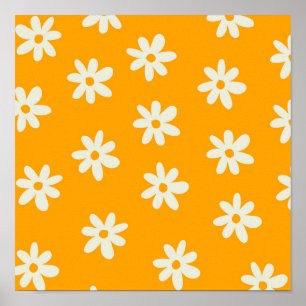 Affiche Motif Fleur Rétro Y2K Blanc Jaune