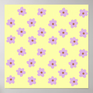 Affiche Motif Fleur Violet Jaune Rétro Hippie Y2K