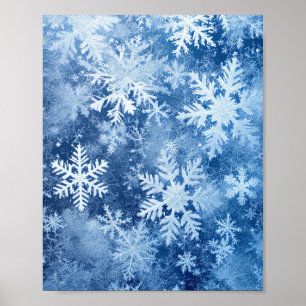 Affiche Motif Flocon de Neige Bleu Hiver Gelé