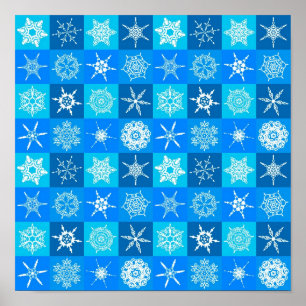 Affiche Motif Flocons de Neige Bleus