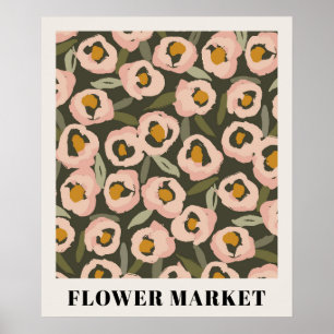 Affiche Motif floral à l'encre gras Botanique dessinée à