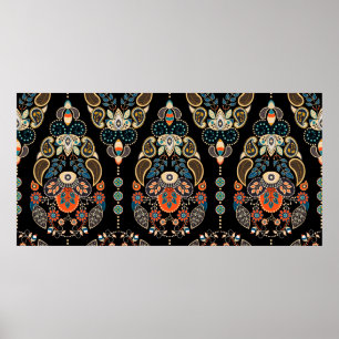 Affiche Motif floral à Paisley sans couture. Fond sombre a