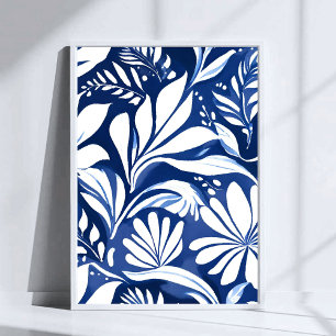 Affiche Motif floral aquarelle botanique bleu