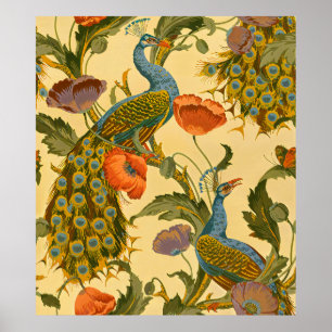 Affiche Motif floral Art nouveau vintage avec paon et pavo