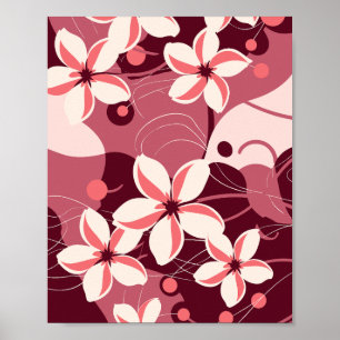 Affiche Motif floral blanc crème et rose pêche