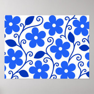 Affiche Motif floral bleu sans couture