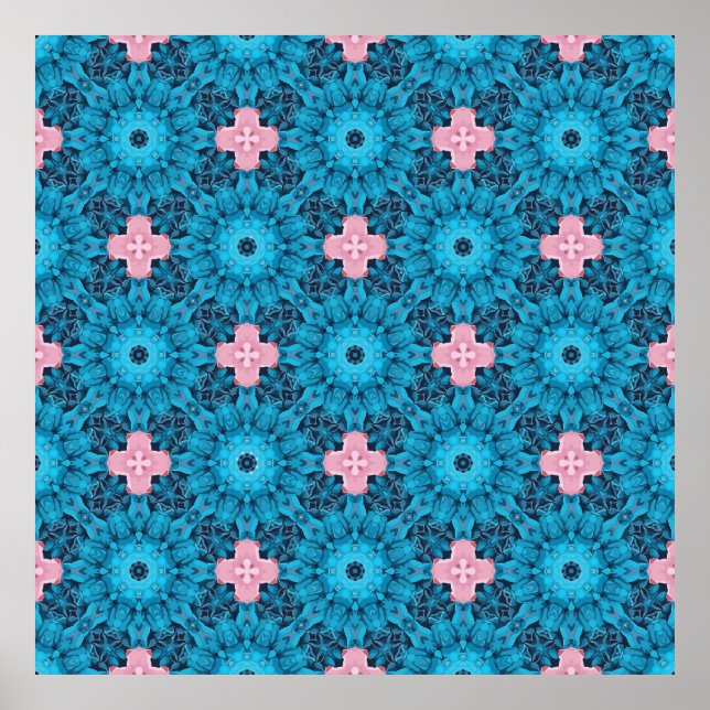 Affiche Motif floral bleu transparent numérique (Devant)