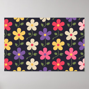 Affiche Motif floral coloré sur fond sombre