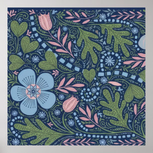 Affiche Motif floral d'art folklorique élégant, botanique 
