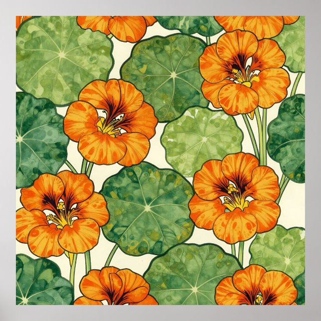 Affiche Motif floral de capucine à l'aquarelle (Devant)