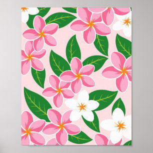 Affiche Motif floral de plumeria rose et blanc
