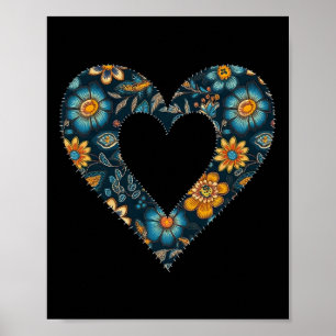 Affiche Motif floral de style ukrainien rétro Cœur d'Ukrai