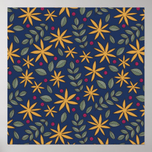 Affiche Motif floral doré, dessin botanique