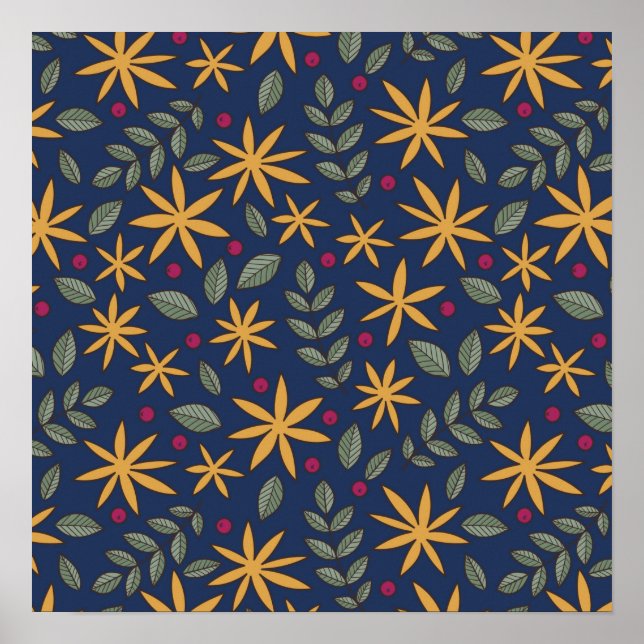 Affiche Motif floral doré, dessin botanique (Devant)