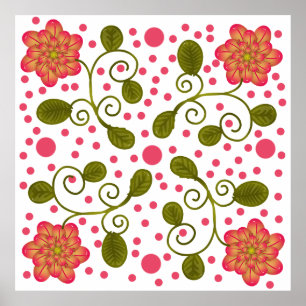 Affiche Motif floral et à pois rose fantaisie personnalisé