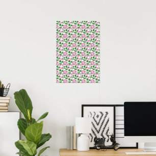 Affiche Motif floral foncé sans couture Fleurs roses Feuil