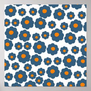 Affiche Motif floral hippie bleu orange prépa