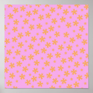 Affiche Motif floral hippie orange rose prépa