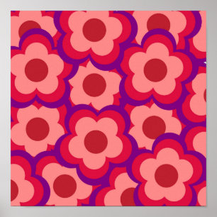 Affiche Motif floral hippie rétro de couleur audacieuse