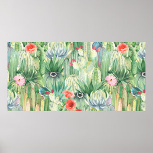 Affiche Motif floral incomparable avec cactus, succulents